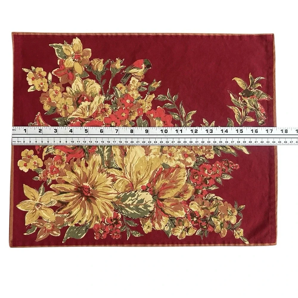 April‎ Cornell Placemats Red Gold Floral Set of 4 Cotton